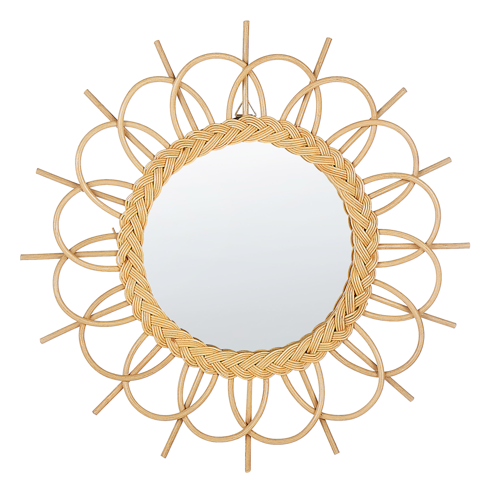 Beliani Wall Mirror Telakia 60 Cm 60 Cm Rattan Natural