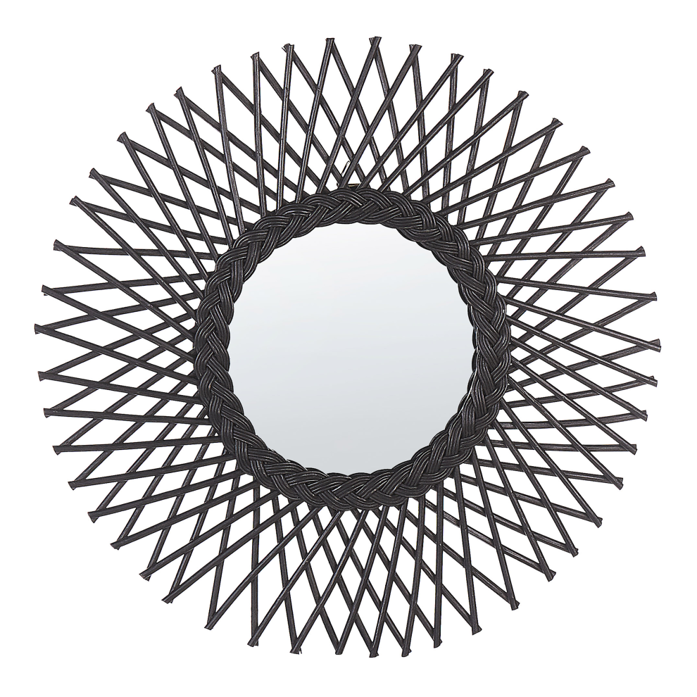 Beliani Wall Mirror Tagolu 60 Cm 60 Cm Rattan Black