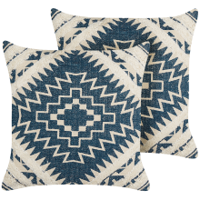 Set of 2 Decorative Cushions SAFI Cotton 50 x 50 cm Blue Geometric Pattern