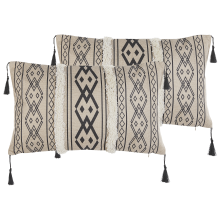 Set of 2 Decorative Cushions PULMONARIA 30 x 50 cm Beige Geometric Pattern