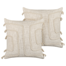 Set of 2 Decorative Cushions PLEIONE Cotton 45 x 45 cm Light Beige Geometric Pattern