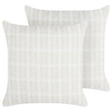 Set of 2 Decorative Cushions DOURIS 45 x 45 cm Light Beige Checked
