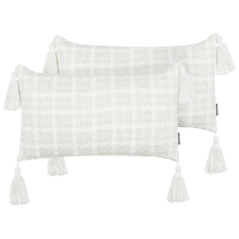 Set of 2 Decorative Cushions DOURIS 30 x 60 cm Light Beige Checked
