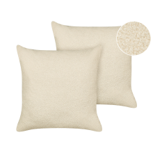 Set of 2 Decorative Cushions LEUZEA Boucle 60 x 60 cm Beige Solid