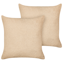 Set of 2 Decorative Cushions LEUZEA Boucle 45 x 45 cm Sand Beige Solid