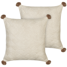 Set of 2 Decorative Cushions OBERONIA Cotton 45 x 45 cm Beige Solid