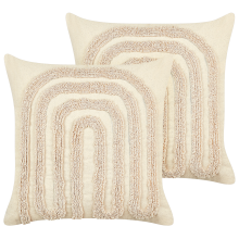 Set of 2 Decorative Cushions TATSOI Cotton 45 x 45 cm Beige Geometric Pattern
