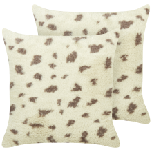 Set of 2 Decorative Cushions KASRA Faux Fur 45 x 45 cm Beige Abstract Pattern