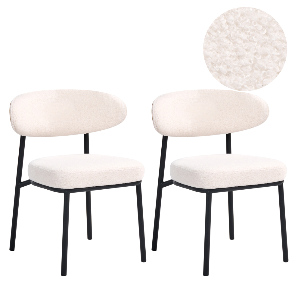 Beliani Set Of 2 Dining Chairs Winton Boucle Off-White