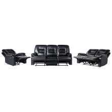 Manual Recliner Living Room Set 6 Seater BERGEN Faux Leather Black