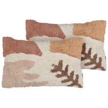Set of 2 Decorative Cushions CAMASSIA Cotton 30 x 50 cm Beige Abstract Pattern