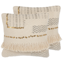Set of 2 Decorative Cushions VAYALI Cotton 45 x 45 cm Beige Striped