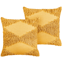Set of 2 Decorative Cushions RHOEO Cotton 45 x 45 cm Yellow Geometric Pattern