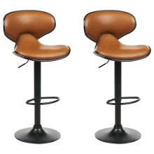 Set of 2 Bar Chairs CONWAY Faux Leather Swivel Golden Brown