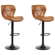 Set of 2 Bar Chairs VALETTA Faux Leather Swivel Golden Brown