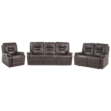 Manual Recliner Living Room Set 6 Seater BERGEN Faux Leather Brown