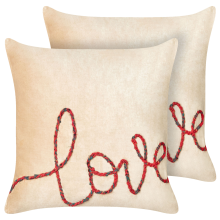 Set of 2 Decorative Cushions ROTALA Cotton 45 x 45 cm Beige Text
