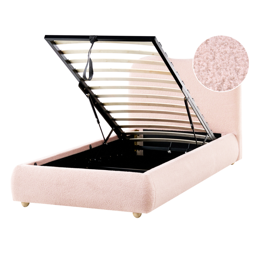 Beliani Ottoman Bed Blagnac Boucle Pink 90 X 200 Cm (Eu Single)