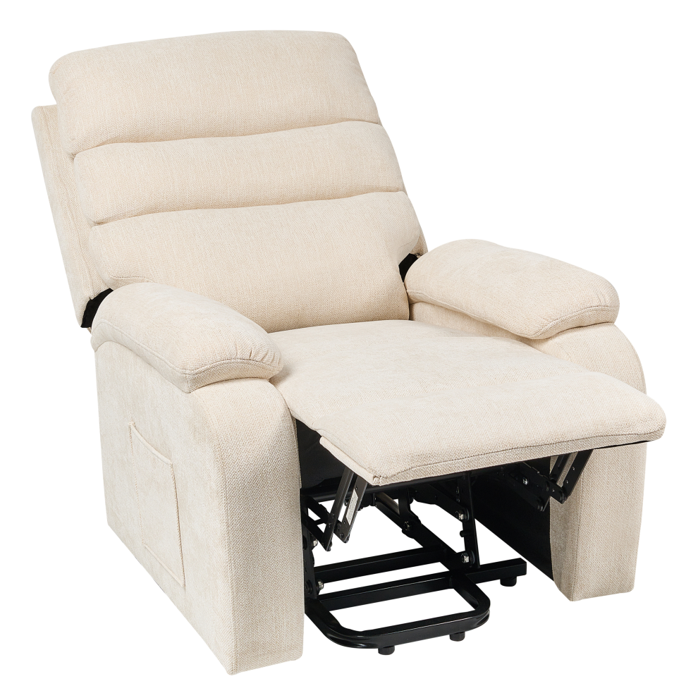 Beliani Electric Recliner Chair Rise With Footrest Fabric Light Beige