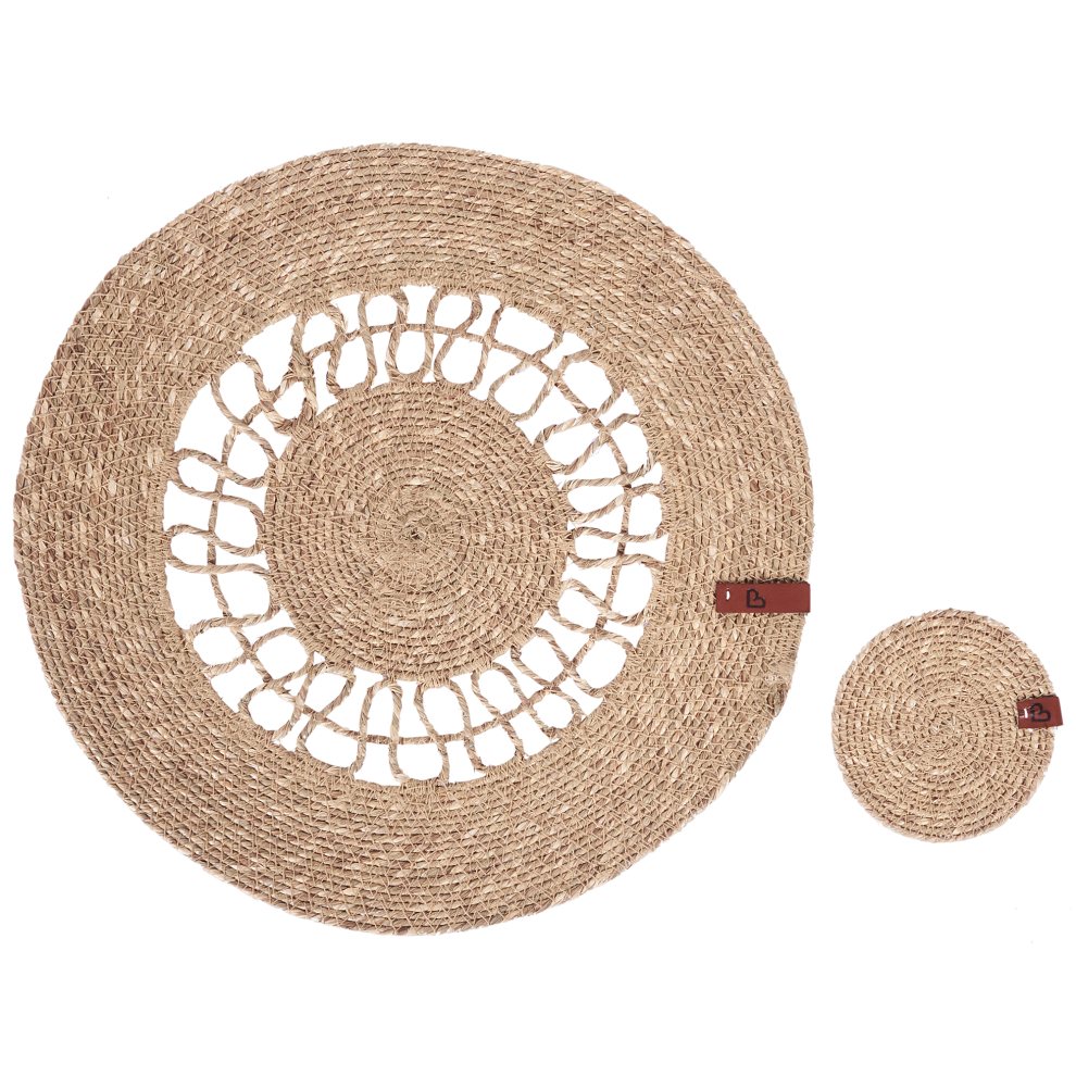 Beliani 12 Piece Placemats And Coasters Set Pepperberry Seagrass Natural