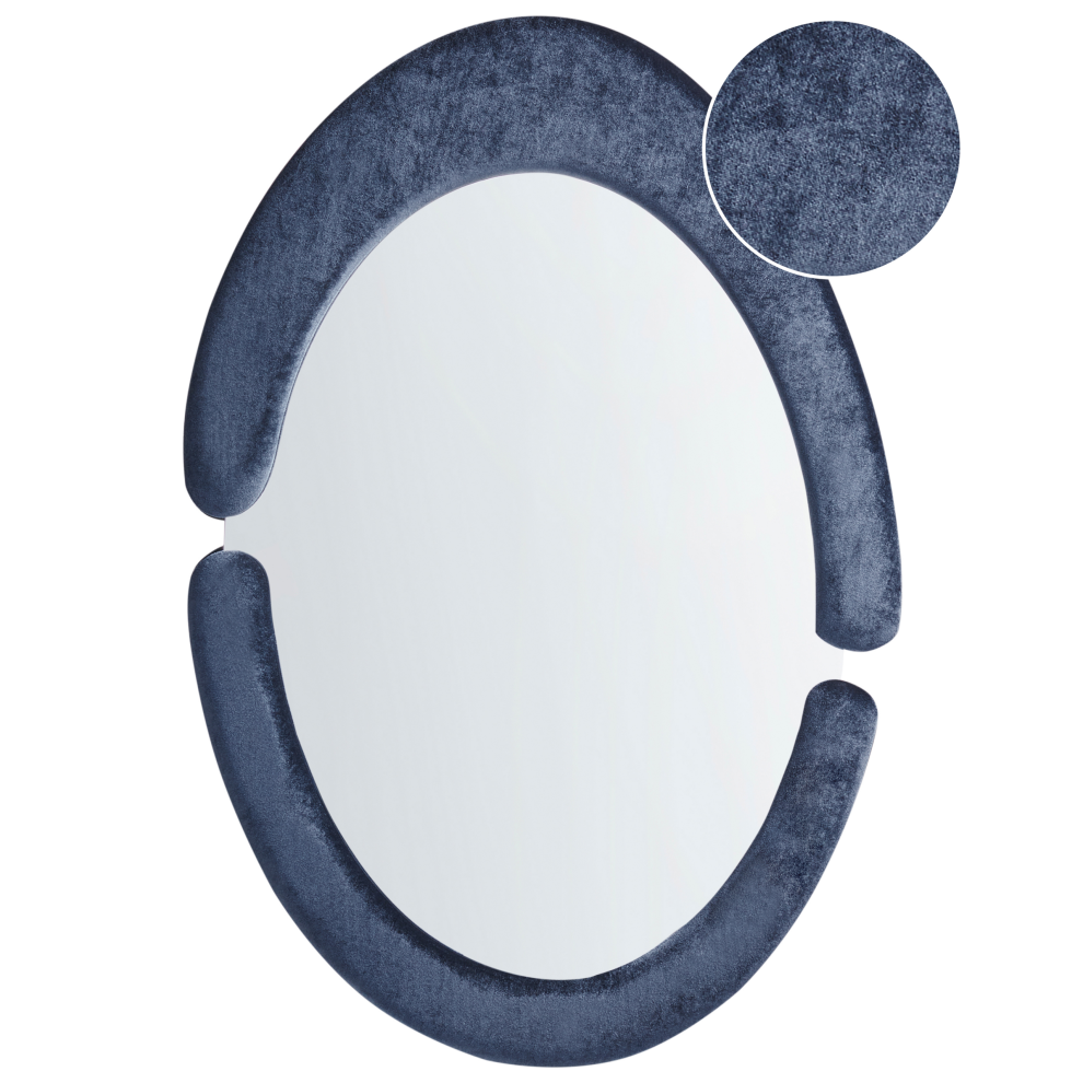 Beliani Wall Mirror Massay 53 Cm 90 Cm Velvet Dark Blue