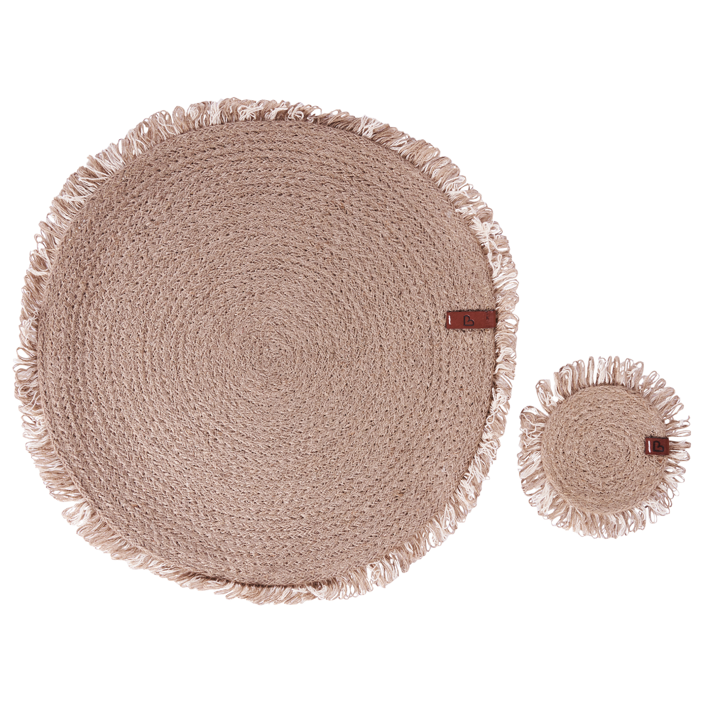 Beliani 12 Piece Placemats And Coasters Set Ribbery Jute Natural