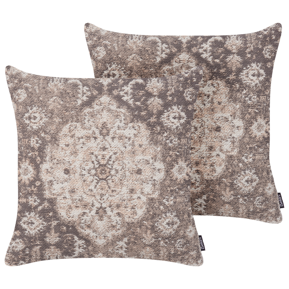 Photos - Sofa Beliani Set of 2 Decorative Cushions MIMISAL Cotton 45 x 45 cm Brown Oriental Pattern 