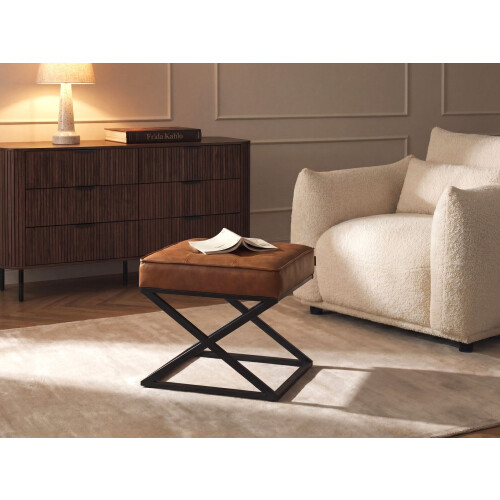 Beliani Footstool MURDO Faux Leather Orange 1