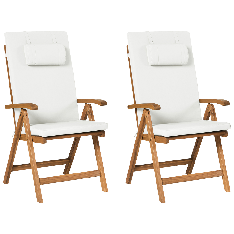 Photos - Garden Furniture Beliani Set of 2 Garden Chairs with Cushions JAVA PREMIUM Acacia Wood Off-White 
