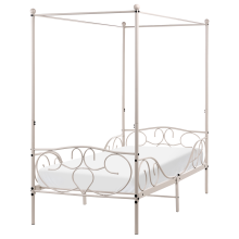 Four Poster Bed Metal SORMERY 90 x 200 cm (EU Single) Light Beige