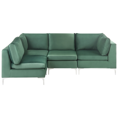 Beliani Modular Corner Sofa 4 Seater EVJA Right Hand Green Velvet
