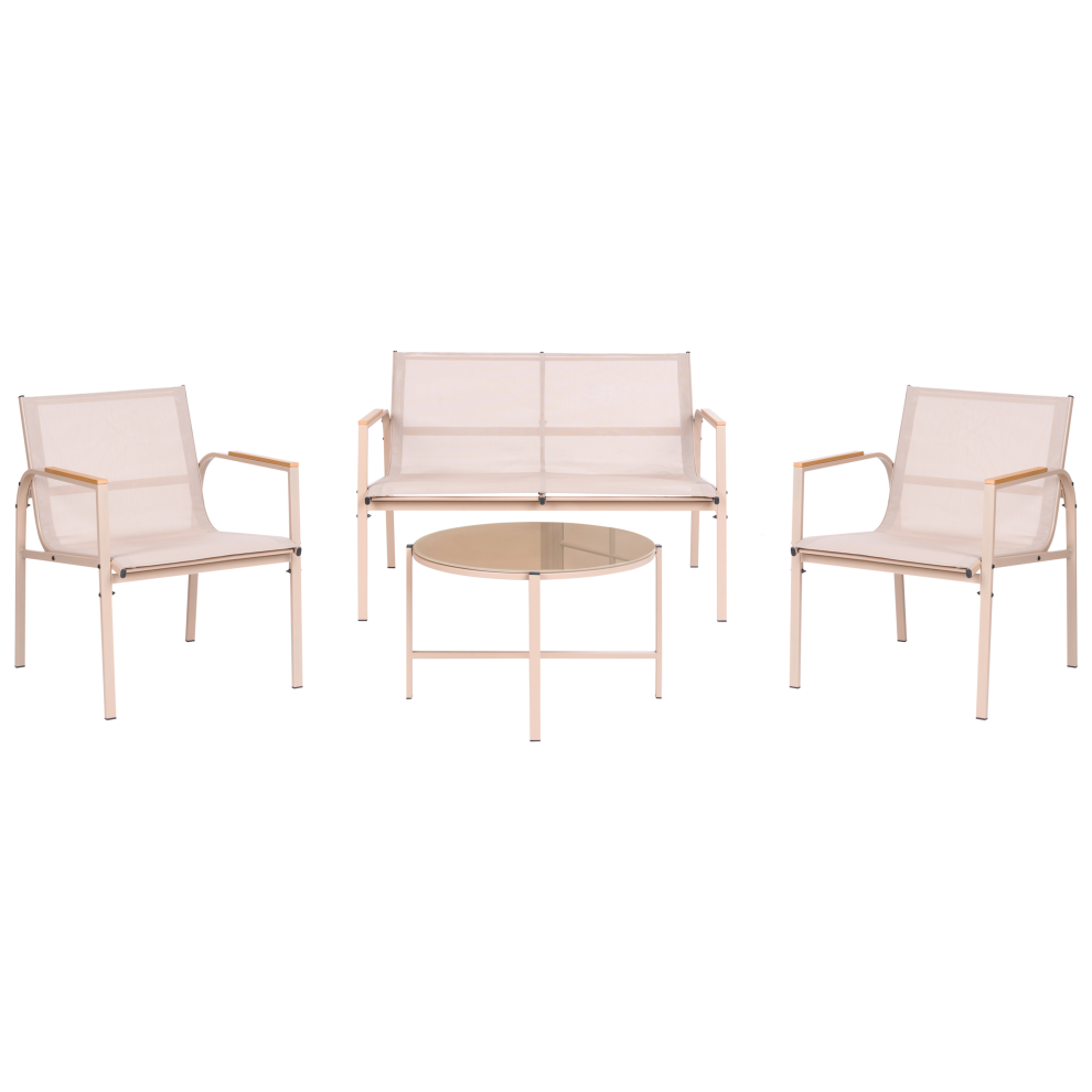 Beliani Garden Lounge Set With Table 4 Seater Ledro Metal Beige