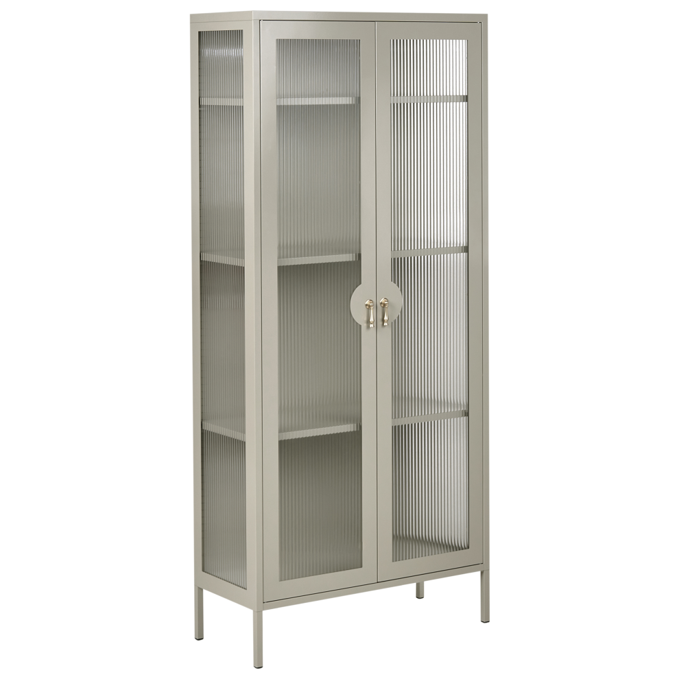 Beliani Glass Display Cabinet Gleora Metal Light Beige