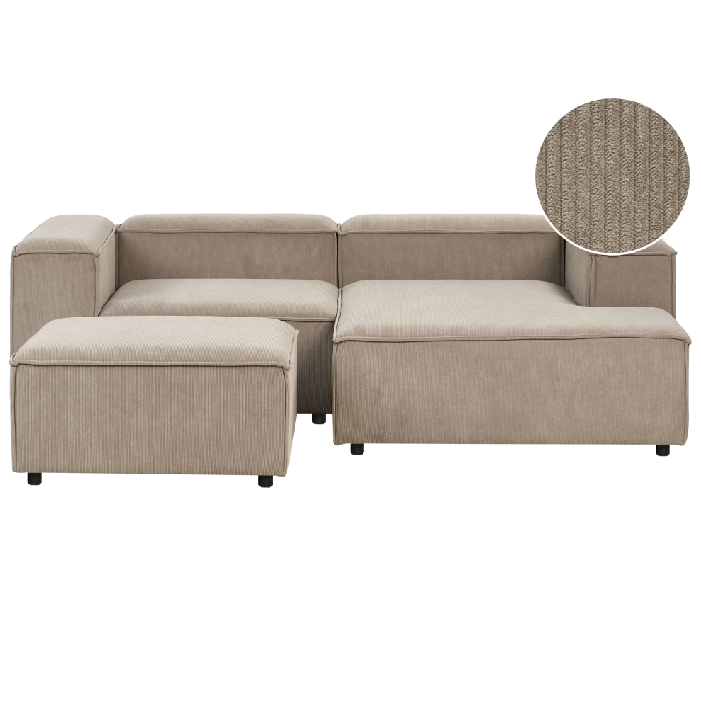 Photos - Sofa Beliani Modular Corner  3 Seater ARDAL Left Hand Light Brown Corduroy with Ottoman 