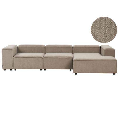 Beliani Modular Corner Sofa 4 Seater ARDAL Left Hand Light Brown Corduroy