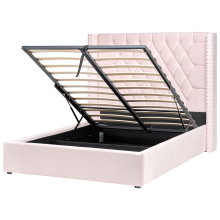 Ottoman Bed LUBBON Velvet Pastel Pink 140 x 200 cm (EU Double)