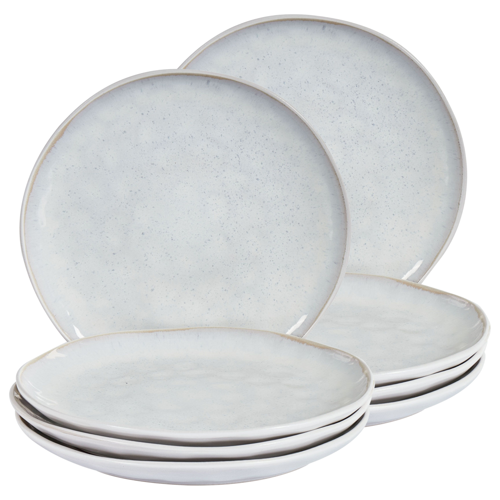 Beliani Set Of 8 Dinner Plates Sesame Stoneware Light Grey
