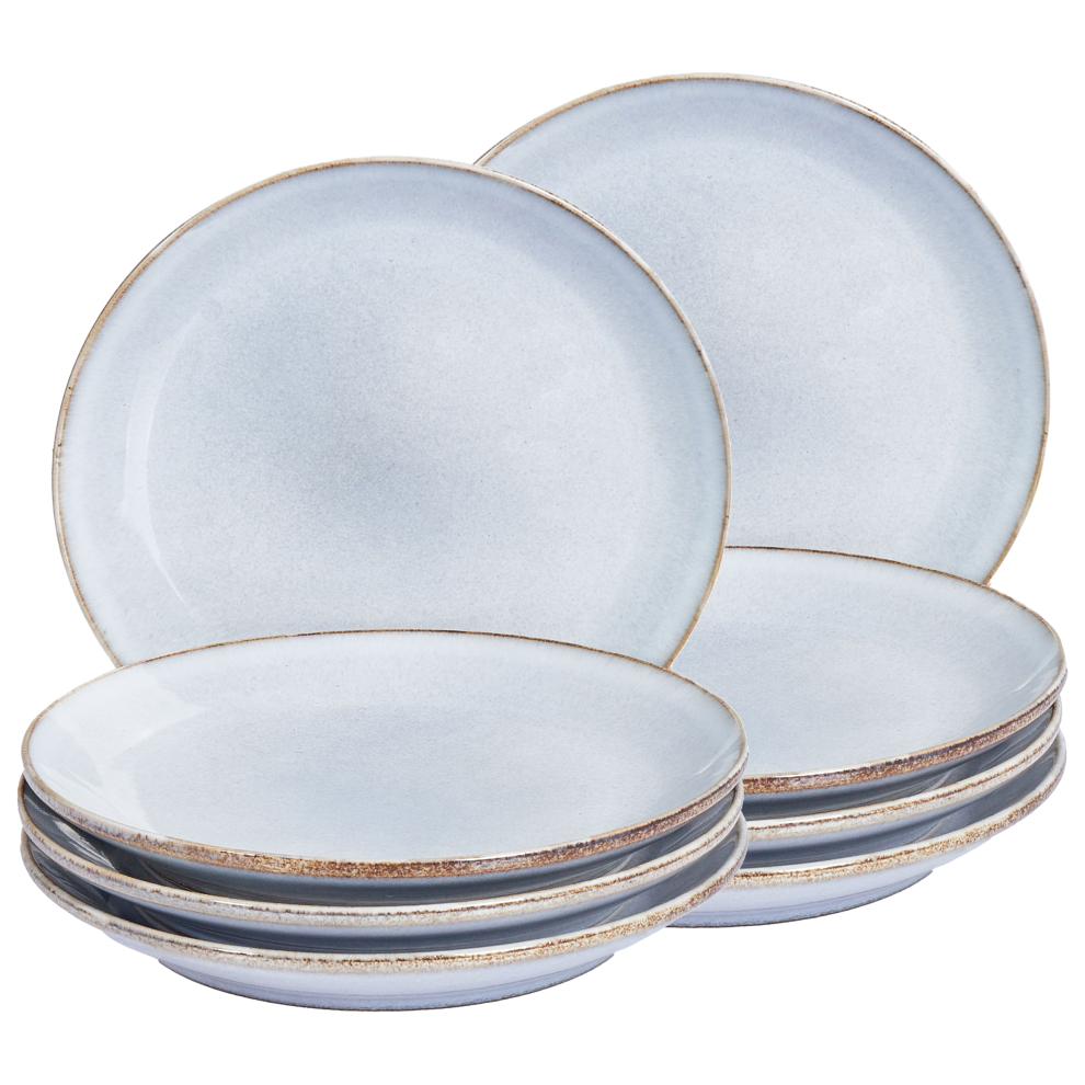 Beliani Set Of 8 Side Plates Juniper Stoneware Light Blue