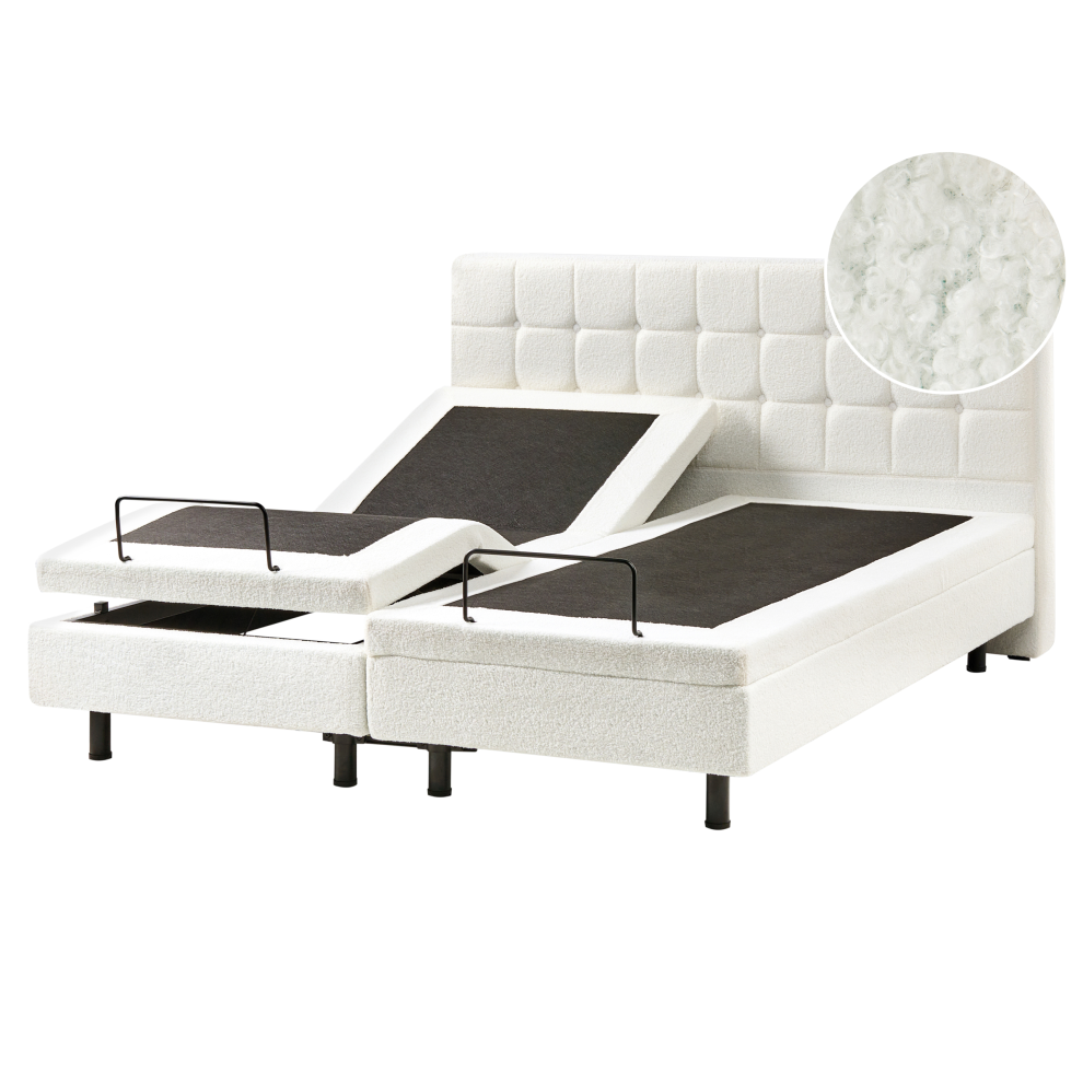 Photos - Bed Beliani Adjustable  Boucle DUKE 160 x 200 cm  Off-White (EU King Size)