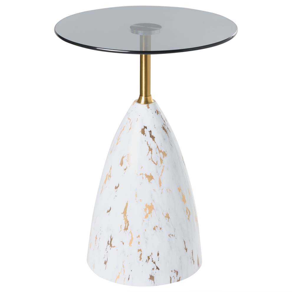 Beliani Side Table Wabby Tempered Glass White Marble