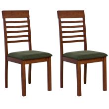 Set of 2 Dining Chairs ORTLEY Wood Dark Brown/ Green