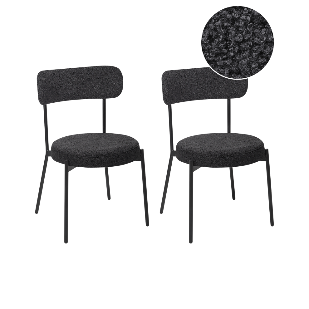 Beliani Set Of 2 Dining Chairs Allison Boucle Black