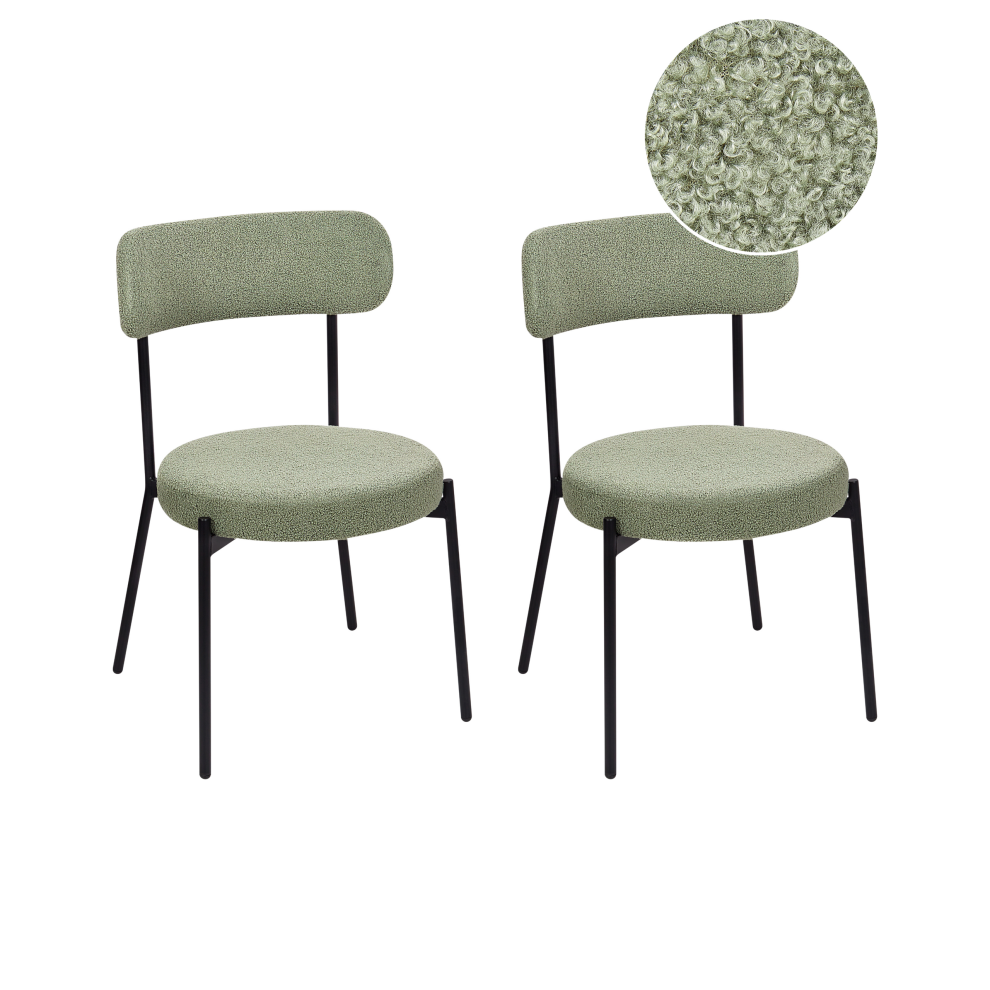Beliani Set Of 2 Dining Chairs Allison Boucle Light Green