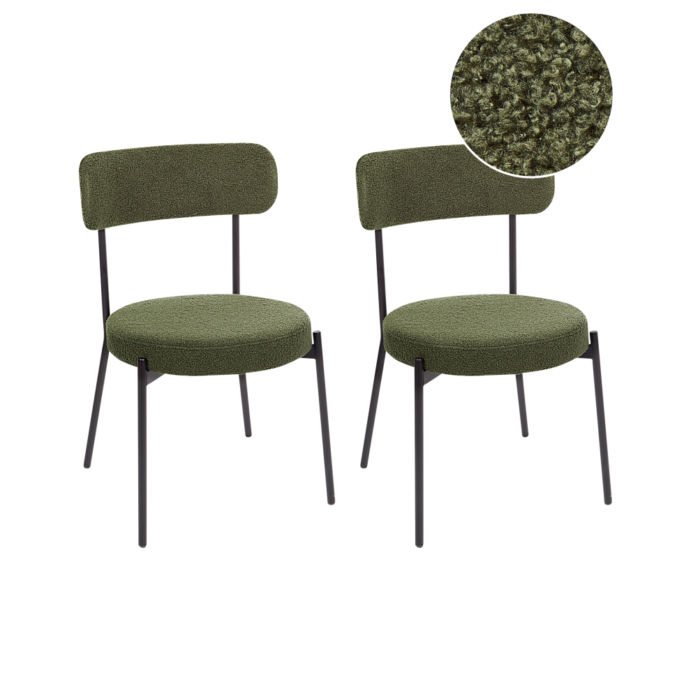 Beliani Set Of 2 Dining Chairs Allison Boucle Dark Green