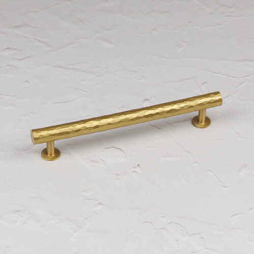 (160mm Handle) Satin Brass Hammered T-Bar Handle & Coordinating Knobs 2