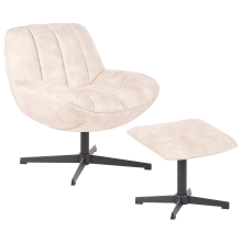 Swivel Armchair LIA with Footstool Velvet Beige
