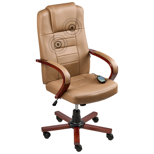 Beliani Massage Chair DIAMOND with Heating Leather Light Brown