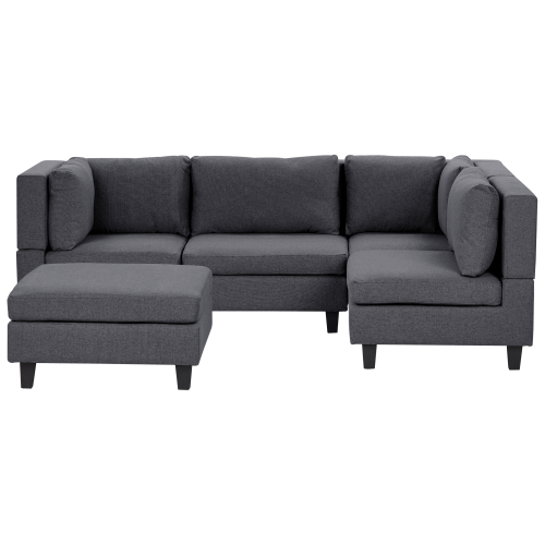 Beliani Modular Corner Sofa 4 Seater UNSTAD Left Hand Dark Grey Fabric with Ottoman