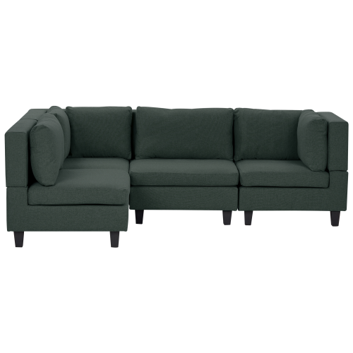 Beliani Modular Corner Sofa 4 Seater UNSTAD Right Hand Dark Green Fabric