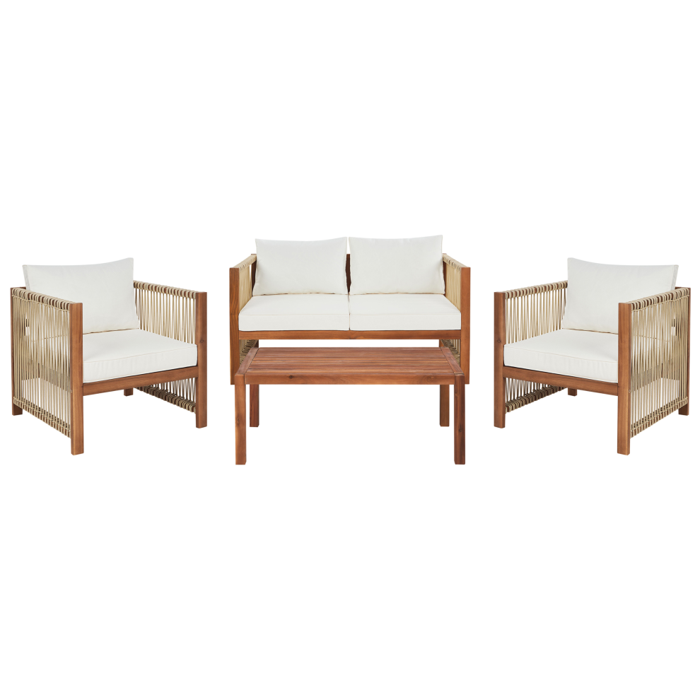 Beliani Garden Lounge Set With Table 4 Seater Antria Acacia Wood Beige